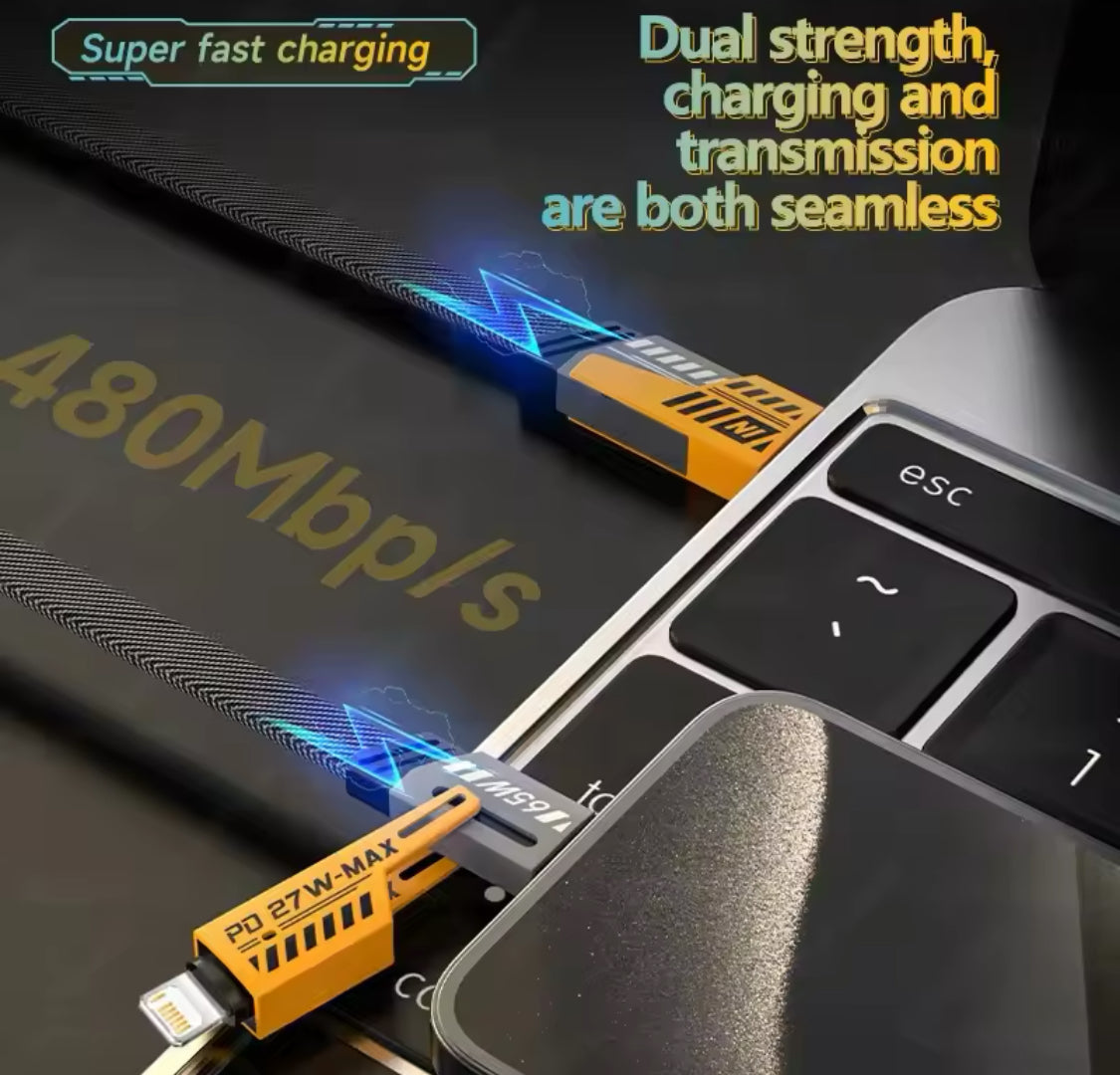 4 in 1 USB-C Charging Cable 1m Type-C Connector Nylon Braided PD 65W 27W Fast Charging